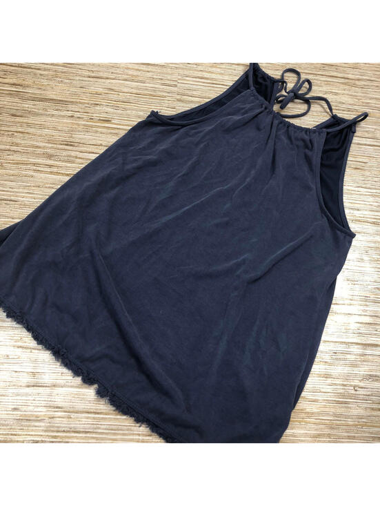 green envelope Tops - 2767 Green Envelope Los Angeles tie back Halter Tank Top Fringe hem BLUE sz S